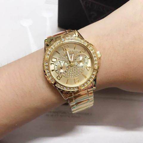  Shop Authentic Guess Sassy Analog Quartz Gold Dial Gold Steel Strap Watch For Women - W0705L2 - Luxxuri