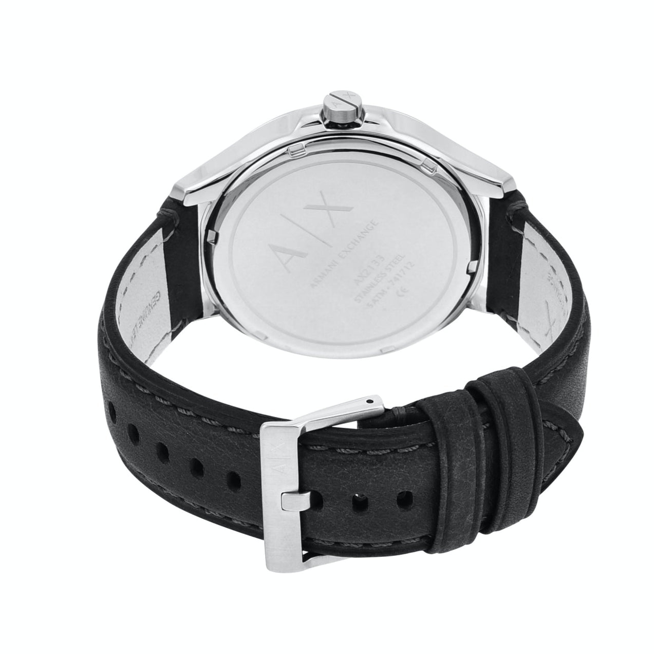 Armani Exchange Hampton Chronograph Black Dial Black Leather Strap Watch For Men - AX2101
