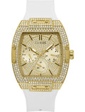 Guess Phoenix Multifunction Quartz Gold Dial White Silicon Strap Watch For Men - GW0048G3