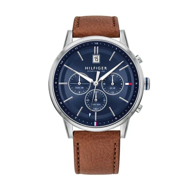  Shop Authentic Tommy Hilfiger Kyle Multifunction Blue Dial Brown Leather Strap Watch for Men - 1791629 - Luxxuri