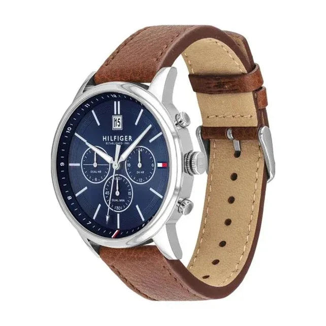  Shop Authentic Tommy Hilfiger Kyle Multifunction Blue Dial Brown Leather Strap Watch for Men - 1791629 - Luxxuri
