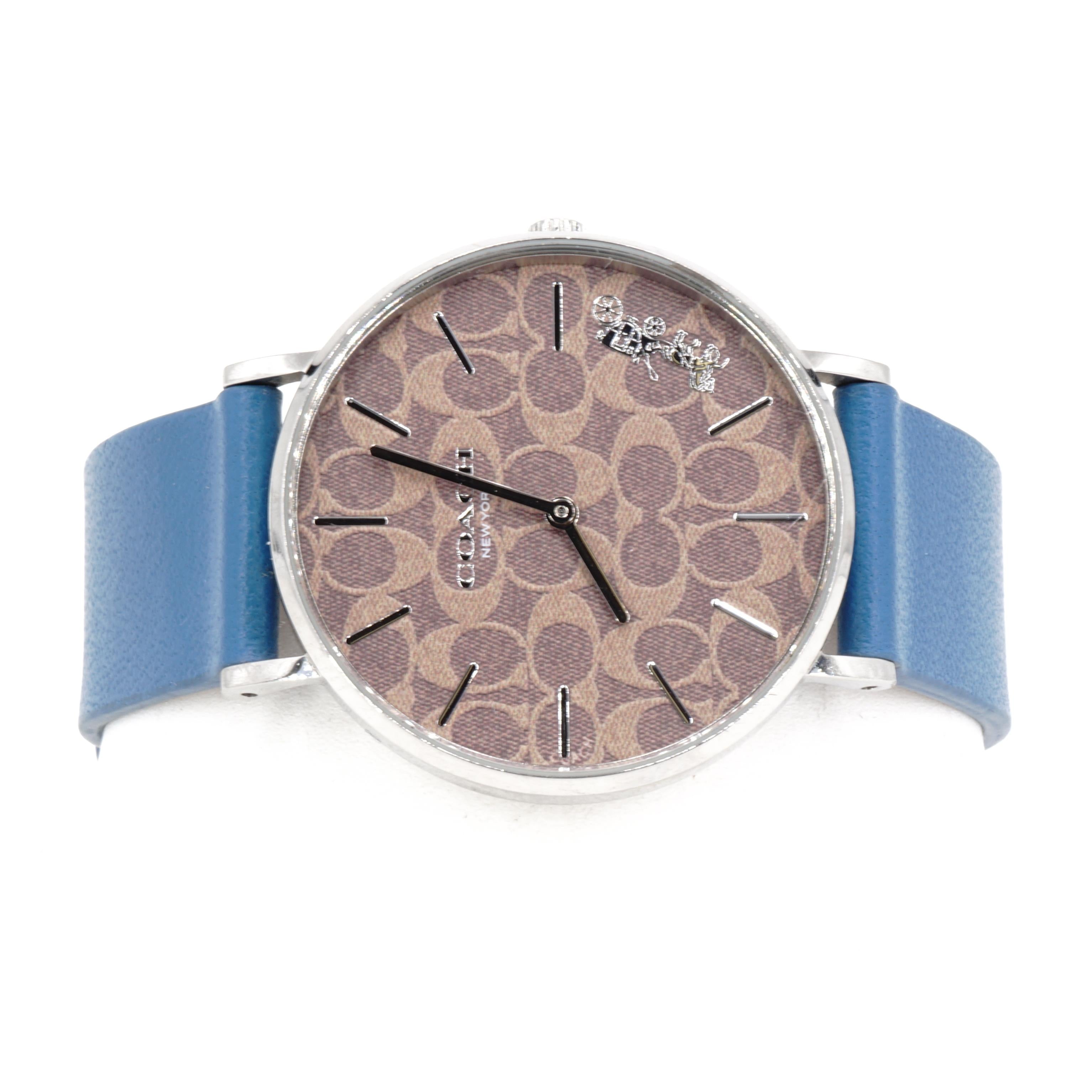 Coach Perry Coffee Dial Blue Leather Strap Watch for Women - 14503475