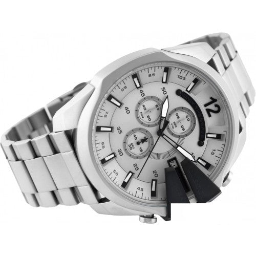  Shop Authentic Diesel Mega Chief Chronograph Silver Dial Silver Steel Strap Watch For Men - DZ4501 - Luxxuri
