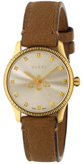  Shop Authentic Gucci G Timeless Quartz Silver Dial Brown Leather Strap Watch For Women - YA1265022 - Luxxuri