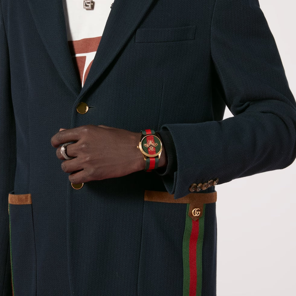  Shop Authentic Gucci G Timeless Quartz Green & Red Dial Green & Red NATO Strap Watch For Men - YA126487A - Luxxuri