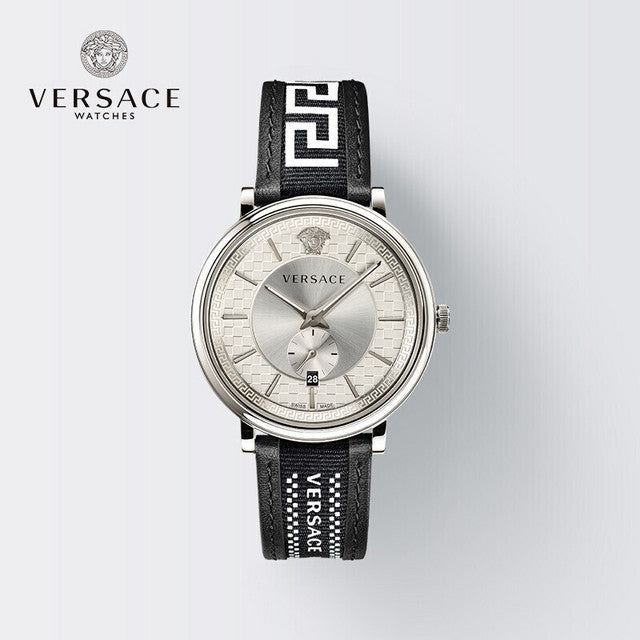  Shop Authentic Versace V-Circle Silver Dial Black Leather Strap Watch for Men - VEBQ01219 - Luxxuri