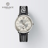  Shop Authentic Versace V-Circle Silver Dial Black Leather Strap Watch for Men - VEBQ01219 - Luxxuri