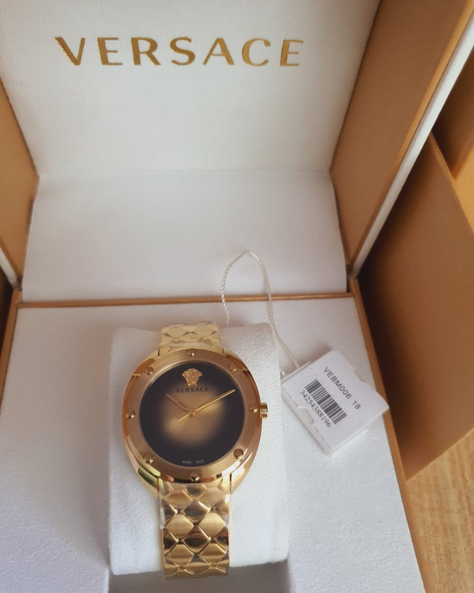  Shop Authentic Versace Shadov Quartz Gold Dial Gold Steel Strap Watch for Women - VEBM00618 - Luxxuri