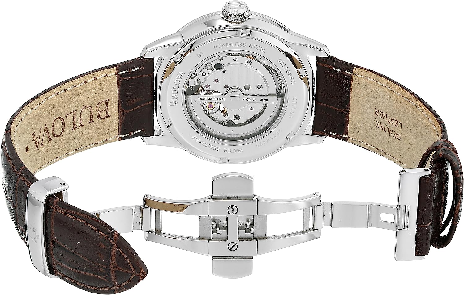  Shop Authentic Bulova Classic Skeleton Automatic Brown Dial Brown Leather Strap Watch for Men - 96A120 - Luxxuri