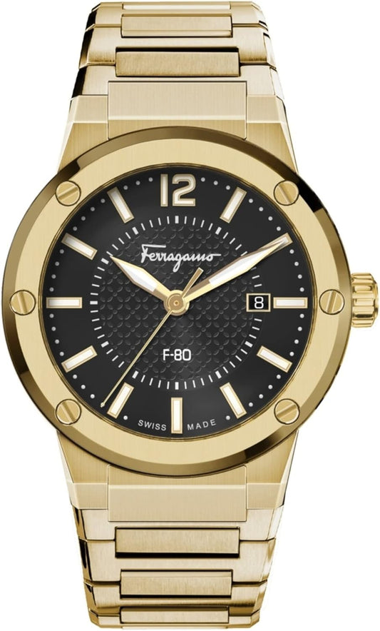  Shop Authentic Salvatore Ferragamo F-80 Classic Black Dial Gold Steel Strap Watch for Men - SFHY00821 - Luxxuri