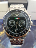  Shop Authentic Emporio Armani Team Italia Chronograph Black Dial Silver Steel Strap Watch For Men - AR5983 - Luxxuri
