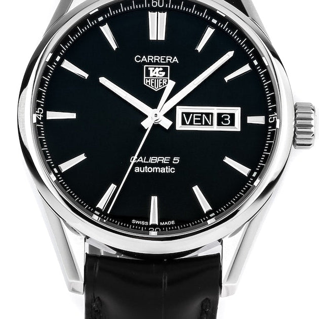  Shop Authentic Tag Heuer Carrera Automatic 41mm Black Dial Black Leather Strap Watch for Men - WAR201A.FC6266 - Luxxuri