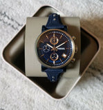  Shop Authentic Fossil Boyfriend Sport Chronograph Blue Dial Blue Leather Strap Watch for Women - ES4113 - Luxxuri