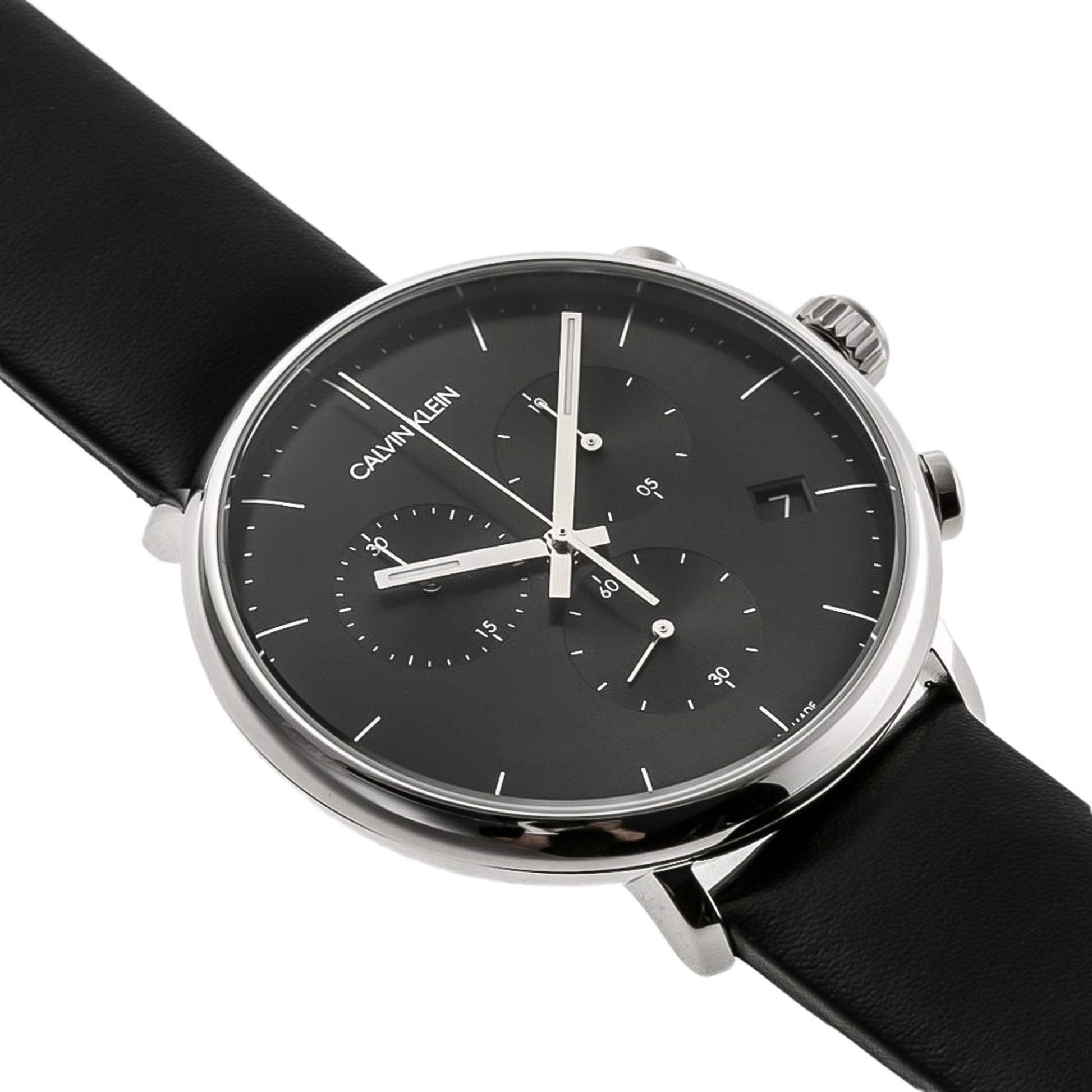  Shop Authentic Calvin Klein High Noon Chronograph Black Dial Black Leather Strap Watch for Men - K8M271C1 - Luxxuri