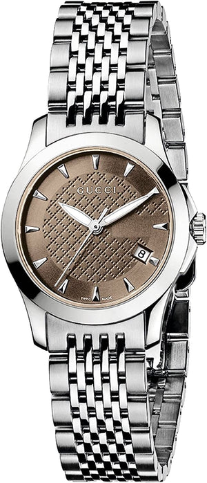  Shop Authentic Gucci G Timeless Brown Dial Silver Steel Strap Watch For Women - YA126503 - Luxxuri
