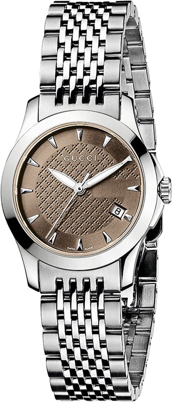  Shop Authentic Gucci G Timeless Brown Dial Silver Steel Strap Watch For Women - YA126503 - Luxxuri