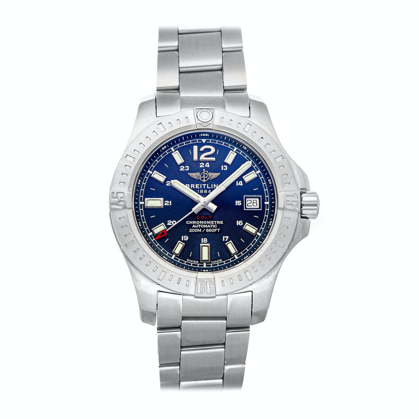  Shop Authentic Breitling Colt Automatic 44mm Blue Dial Silver Steel Strap Mens Watch - A1738811/C906/173A - Luxxuri