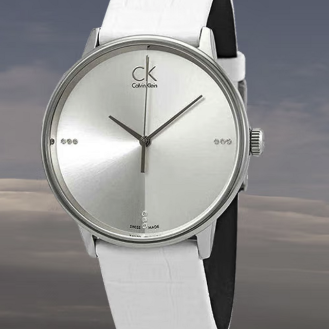  Shop Authentic Calvin Klein Accent Silver Dial White Leather Strap Watch for Men - K2Y2X1KW - Luxxuri