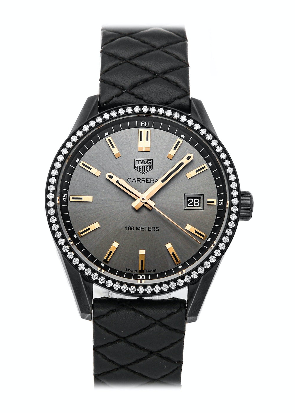  Shop Authentic Tag Heuer Carrera Diamonds Anthracite Black Dial Black Leather Strap Watch for Women - WAR1115.FC6392 - Luxxuri