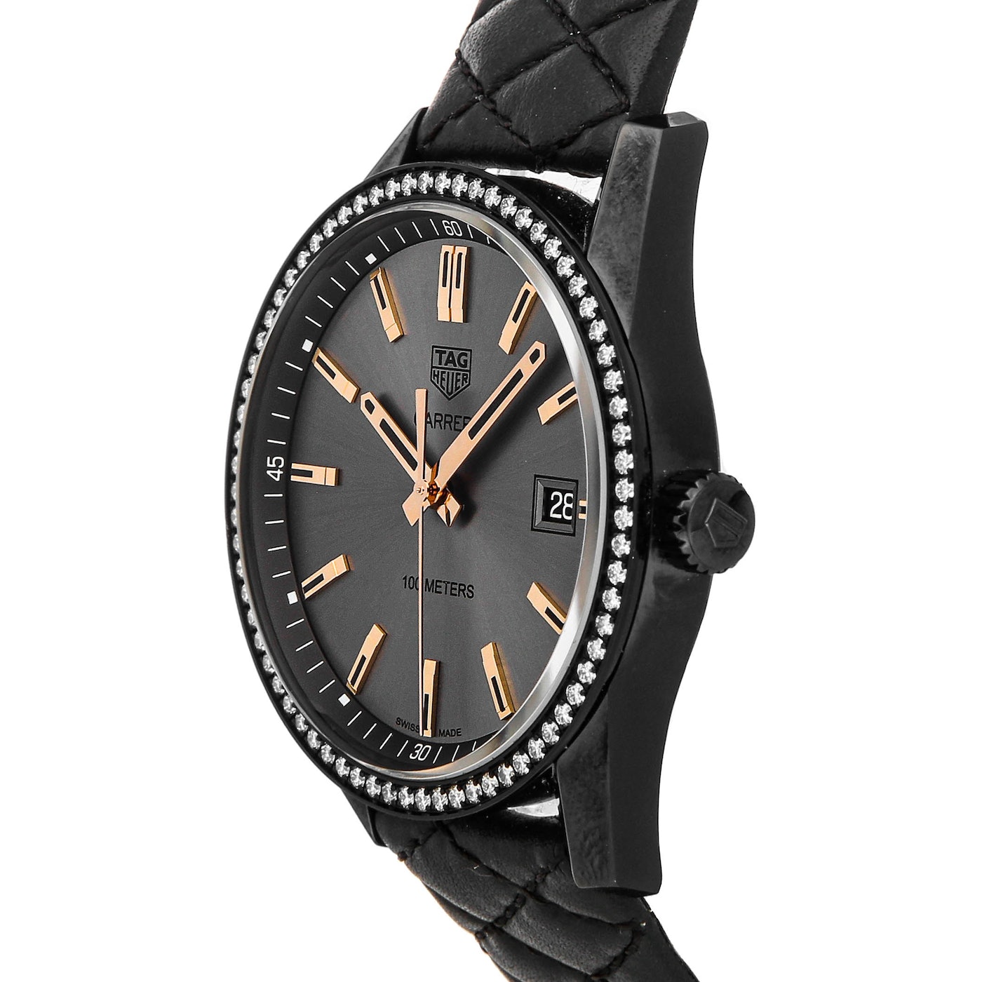 Tag Heuer Carrera Diamonds Anthracite Black Dial Black Leather Strap Watch for Women - WAR1115.FC6392