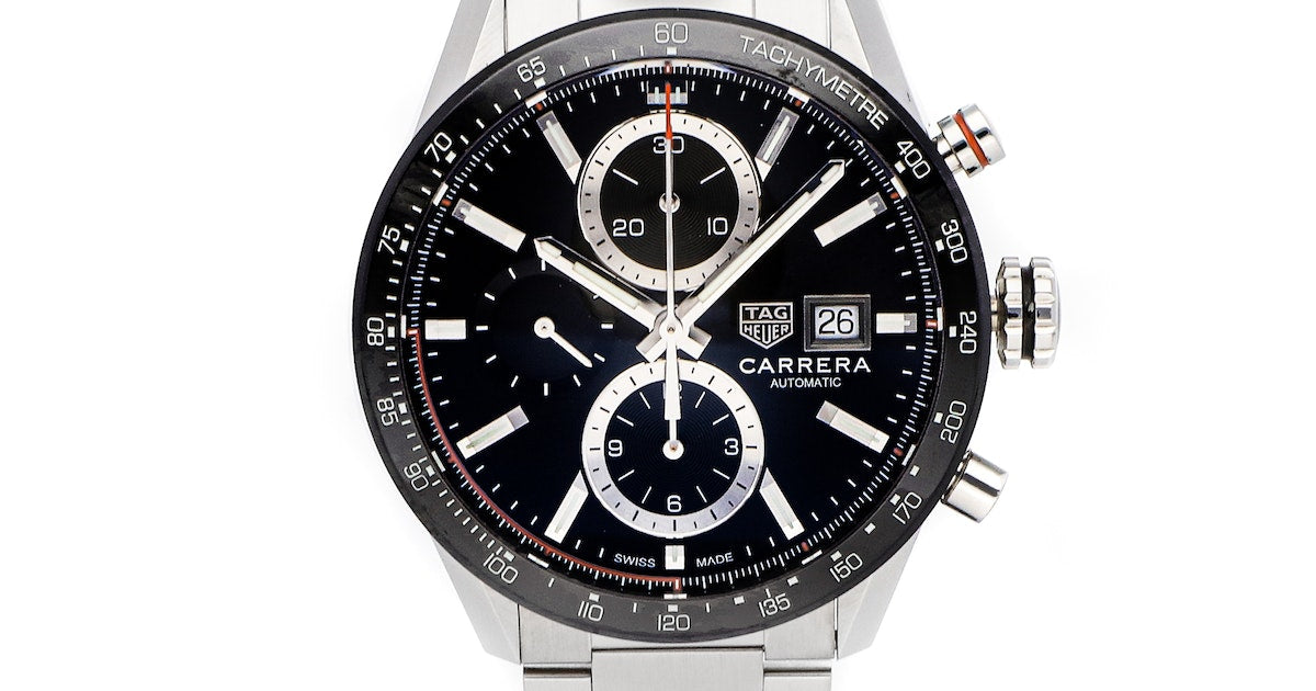  Shop Authentic Tag Heuer Carrera Automatic Chronograph Black Dial Silver Steel Strap Watch for Men - CBM2110.BA0651 - Luxxuri