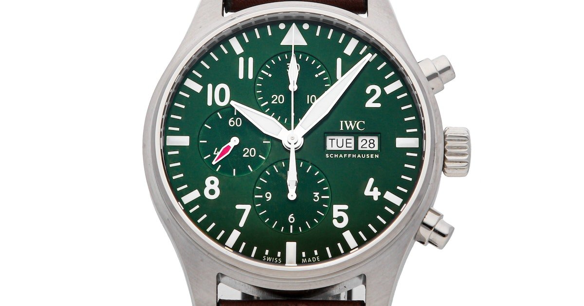 Shop Authentic IWC Pilot's Watch Chronograph Edition Racing Green 43mm Green Dial Brown Leather Strap Watch for Men - IW377726 - Luxxuri