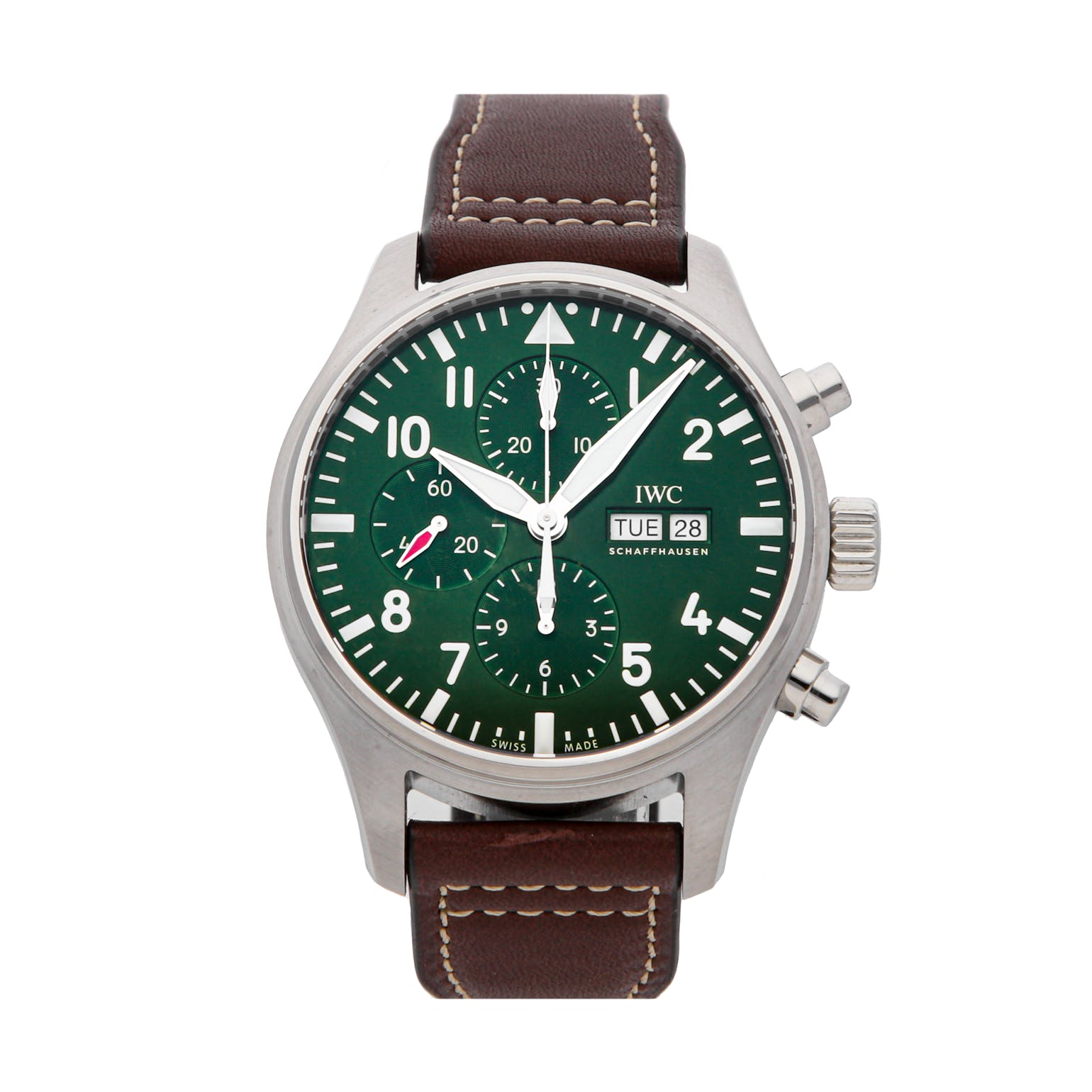  Shop Authentic IWC Pilot's Watch Chronograph Edition Racing Green 43mm Green Dial Brown Leather Strap Watch for Men - IW377726 - Luxxuri