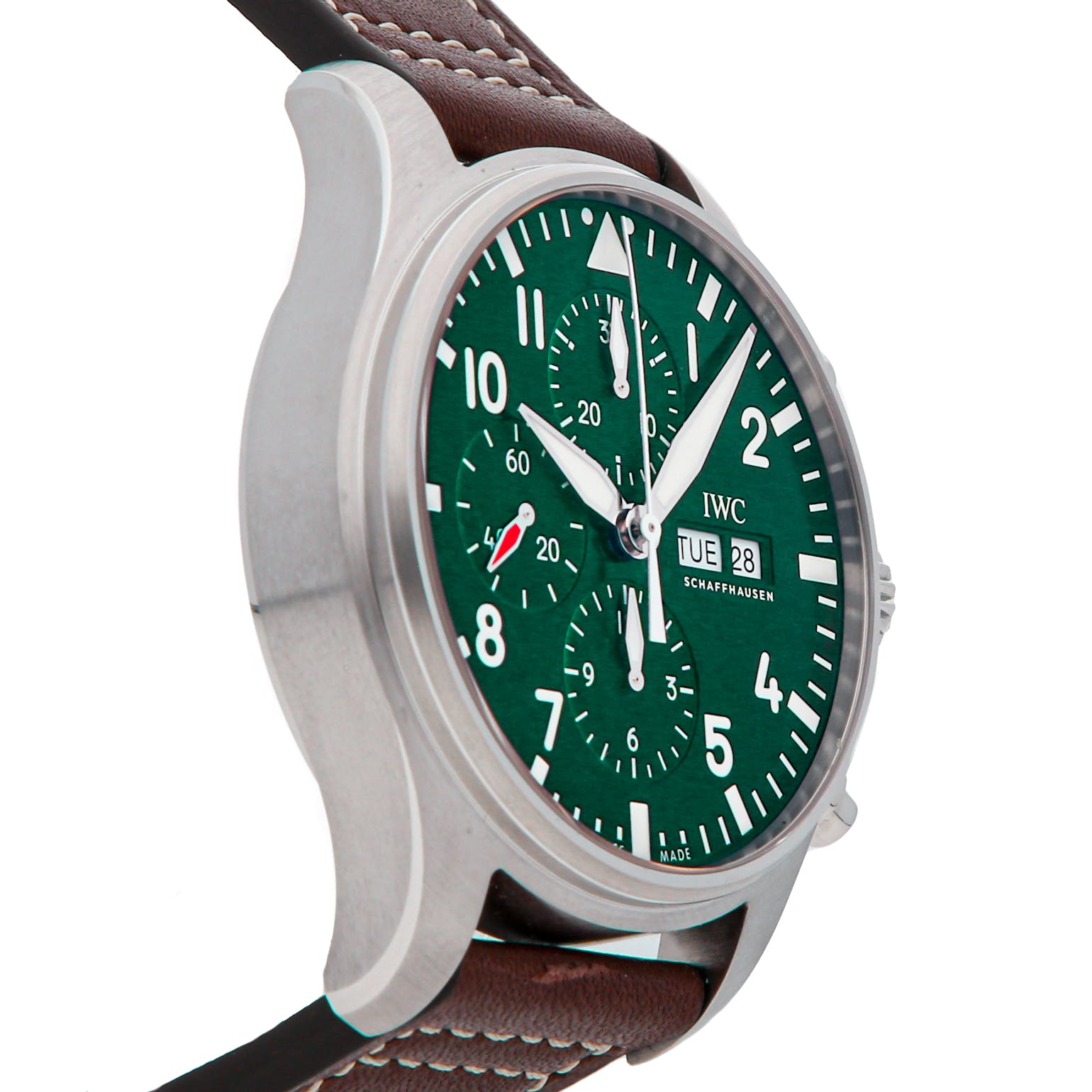  Shop Authentic IWC Pilot's Watch Chronograph Edition Racing Green 43mm Green Dial Brown Leather Strap Watch for Men - IW377726 - Luxxuri