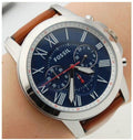 Fossil Grant Chronograph Blue Dial Brown Leather Strap Watch for Men - FS5210