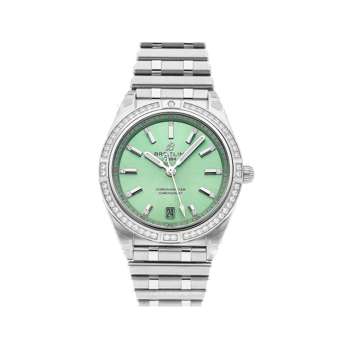  Shop Authentic Breitling Chronomat Automatic 36 Diamonds Green Dial Two Tone Steel Strap Watch for Women - A10380591L1A1 - Luxxuri