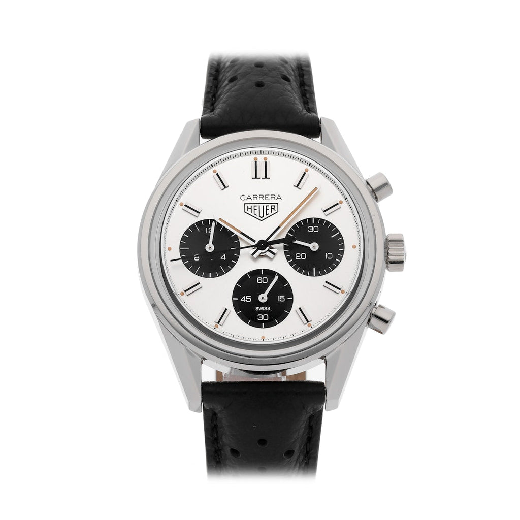  Shop Authentic Tag Heuer Carrera Chronograph 60th Anniversary Silver Dial Black Leather Strap Watch for Men - CBK221H.FC8317 - Luxxuri