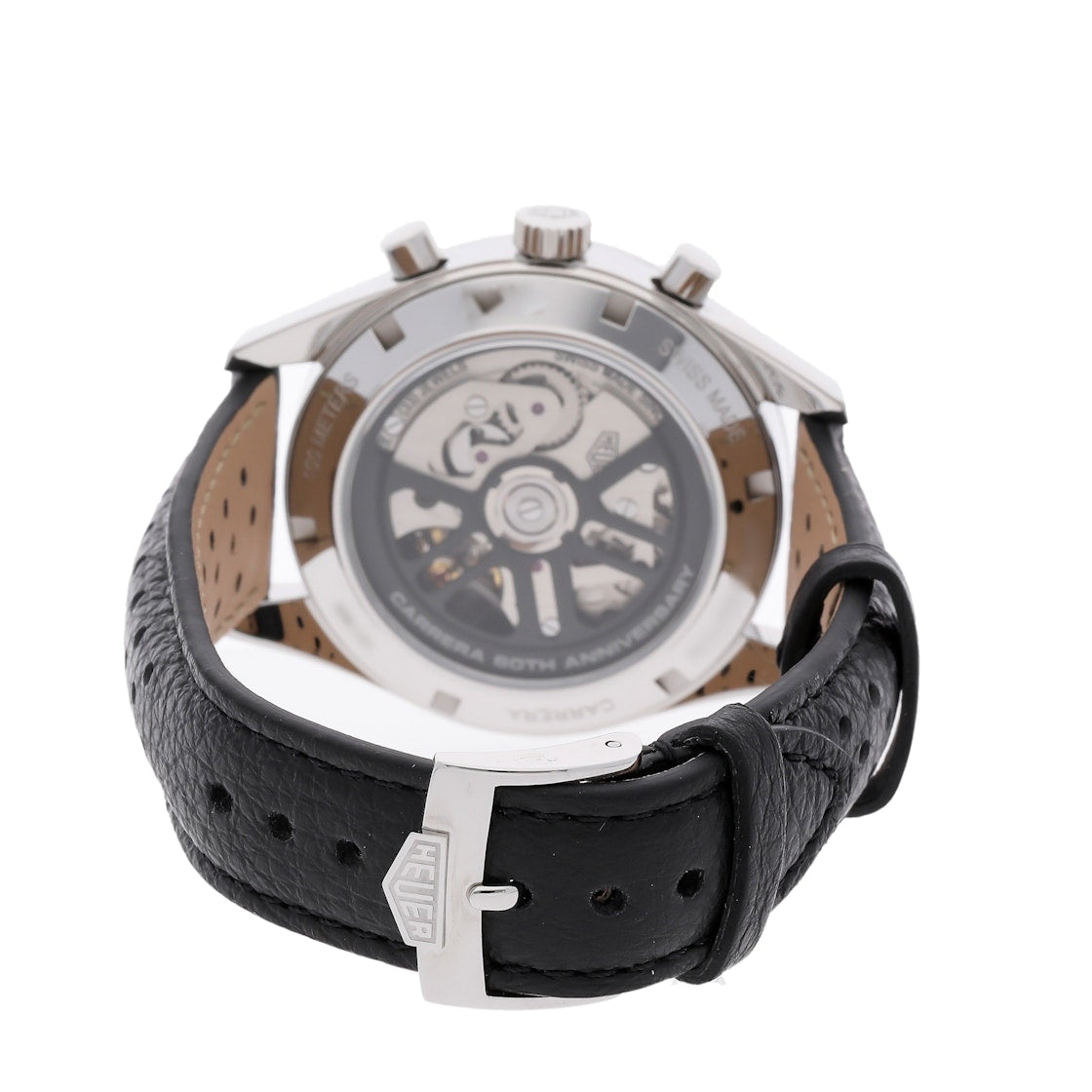 Tag Heuer Carrera Chronograph 60th Anniversary Silver Dial Black Leather Strap Watch for Men - CBK221H.FC8317