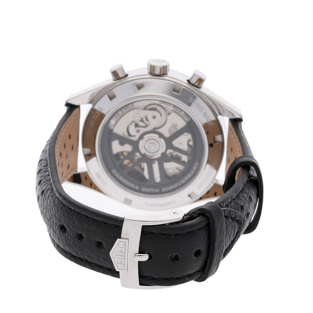  Shop Authentic Tag Heuer Carrera Chronograph 60th Anniversary Silver Dial Black Leather Strap Watch for Men - CBK221H.FC8317 - Luxxuri