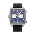 Tag Heuer Monaco Automatic Chronograph Blue Dial Black Leather Strap Watch for Men - CAW211P.FC6356