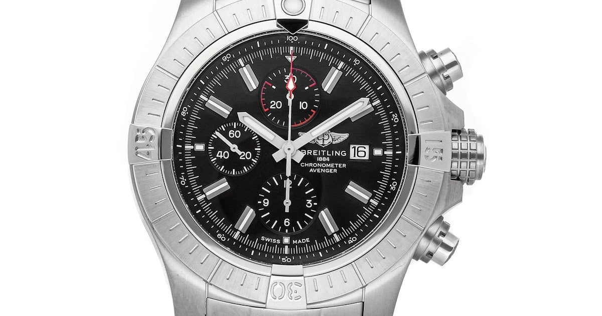  Shop Authentic Breitling Super Avenger Chronograph 48 Black Dial Silver Steel Strap Watch for Men - A13375101B1A1 - Luxxuri