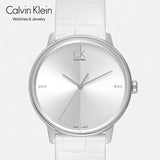  Shop Authentic Calvin Klein Accent Silver Dial White Leather Strap Watch for Men - K2Y2X1KW - Luxxuri