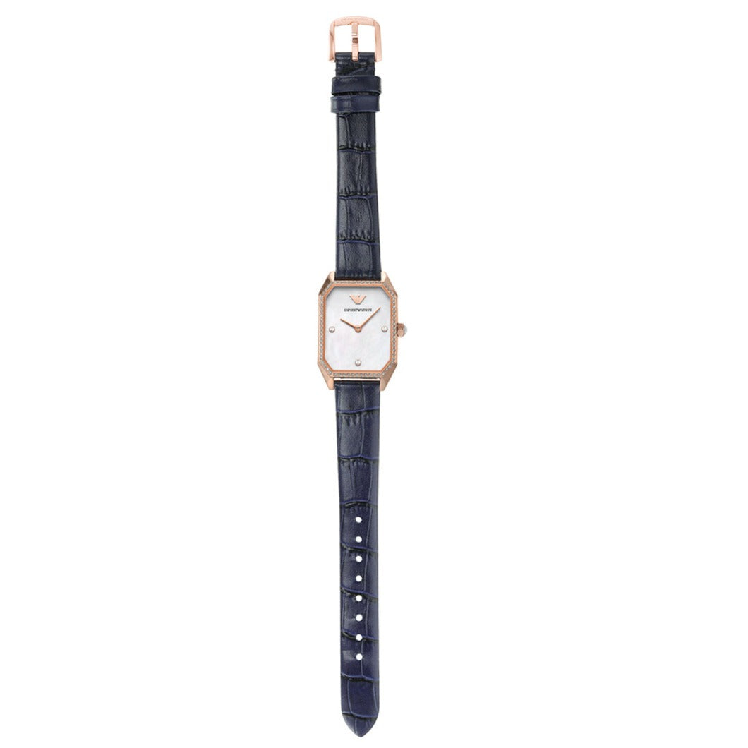  Shop Authentic Emporio Armani Gianni T Bar Quartz Mother of Pearl Dial Blue Leather Strap Watch For Women - AR11466 - Luxxuri