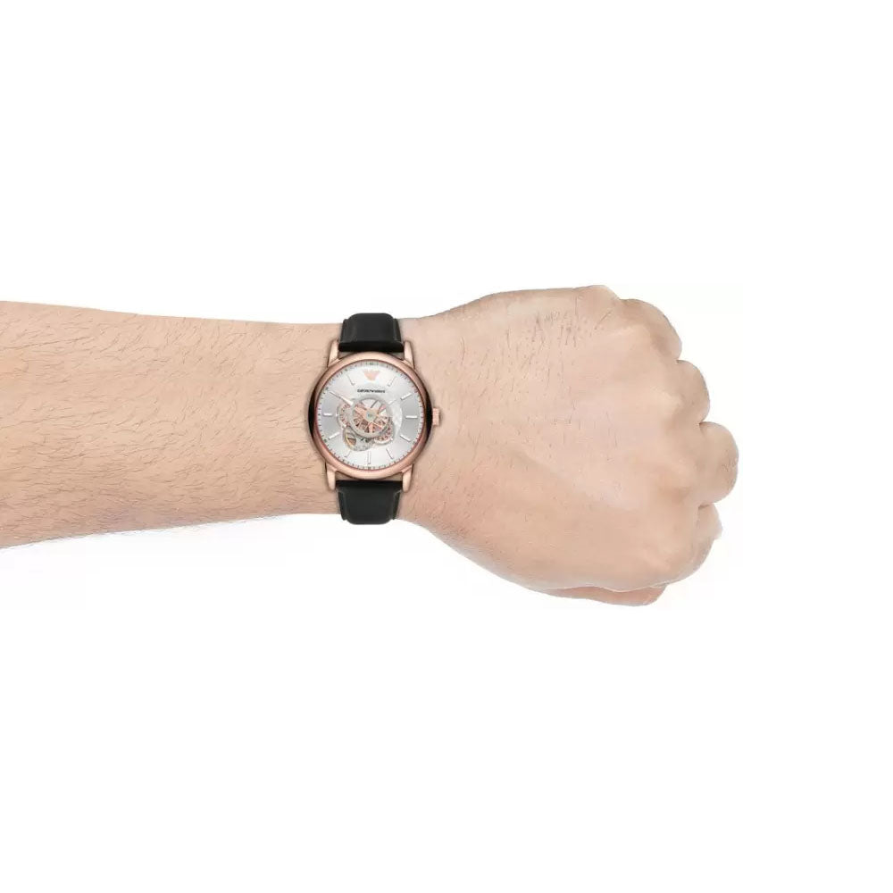  Shop Authentic Emporio Armani Luigi Automatic Silver Dial Black Leather Strap Watch For Men - AR60013 - Luxxuri