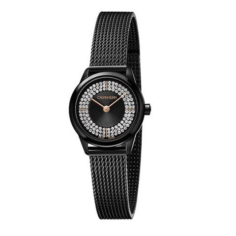  Shop Authentic Calvin Klein Minimal Diamonds Black Dial Black Mesh Bracelet Watch for Women - K3M2342R - Luxxuri