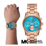  Shop Authentic Michael Kors Runway Chronograph Turquoise Dial Rose Gold Steel Strap Watch For Women - MK6164 - Luxxuri