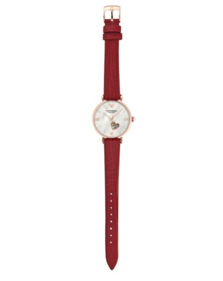  Shop Authentic Emporio Armani Gianni T-Bar Mother of Pearl White Dial Red Leather Strap Watch For Women - AR60048 - Luxxuri