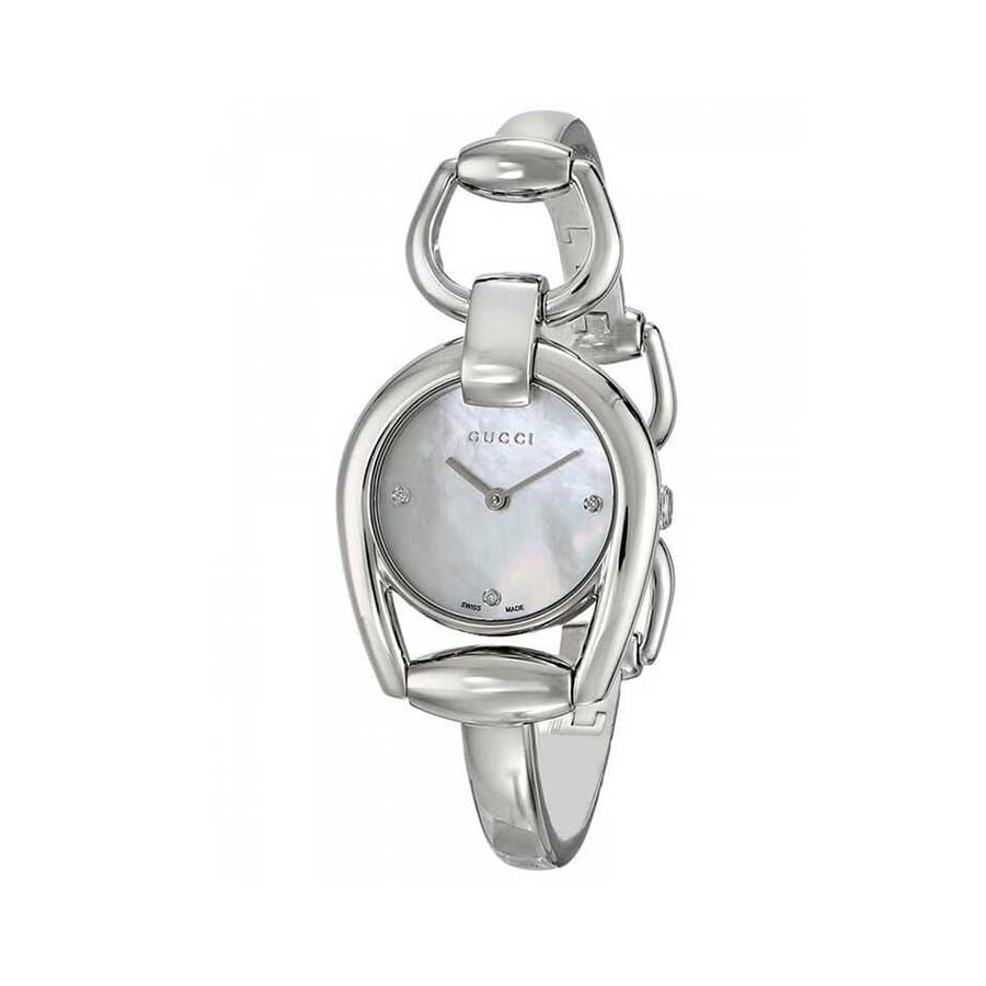  Shop Authentic Gucci Horsebit Collection Diamonds Mother of Pearl Dial Silver Steel Strap Watch For Women - YA139506 - Luxxuri