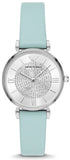  Shop Authentic Emporio Armani Gianni T Bar Analog Crystals Silver Dial Blue Leather Strap Watch For Women - AR11443 - Luxxuri
