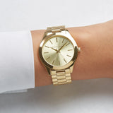  Shop Authentic Michael Kors Slim Runway Gold Dial Gold Stainless Steel Strap Watch for Women - MK3179 - Luxxuri
