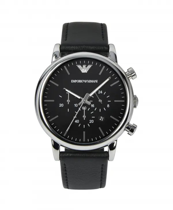  Shop Authentic Emporio Armani Classic Chronograph Black Dial Black Leather Strap Watch For Men - AR1733 - Luxxuri