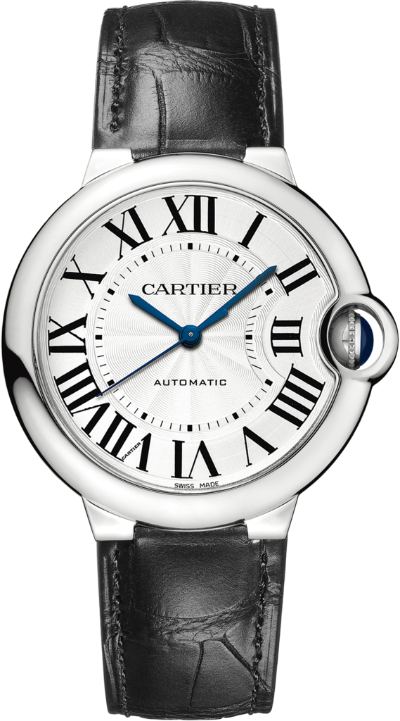 Cartier Ballon Bleu De Cartier Silver Dial Black Leather Strap Watch for Women - WSBB0028