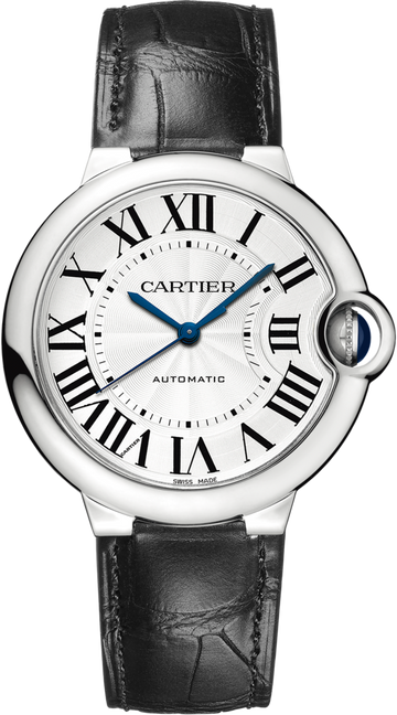  Shop Authentic Cartier Ballon Bleu De Cartier Silver Dial Black Leather Strap Watch for Women - WSBB0028 - Luxxuri