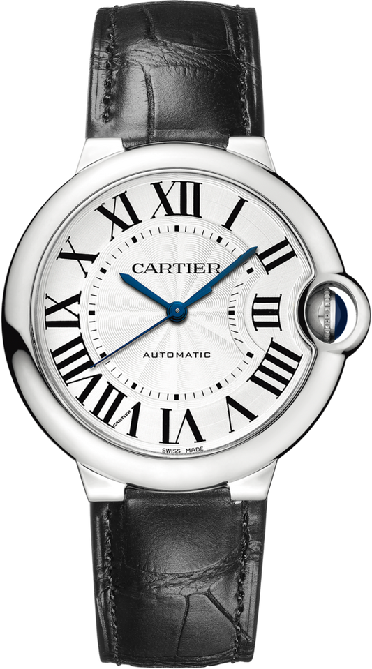  Shop Authentic Cartier Ballon Bleu De Cartier Silver Dial Black Leather Strap Watch for Women - WSBB0028 - Luxxuri