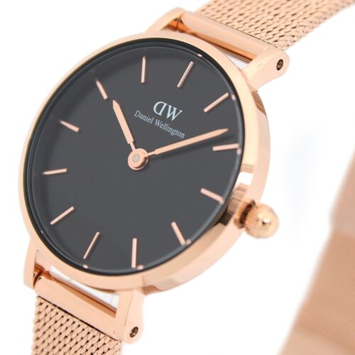  Shop Authentic Daniel Wellington Petite Pressed Melrose Black Dial Rose Gold Mesh Strap Watch For Women - DW00100440 - Luxxuri