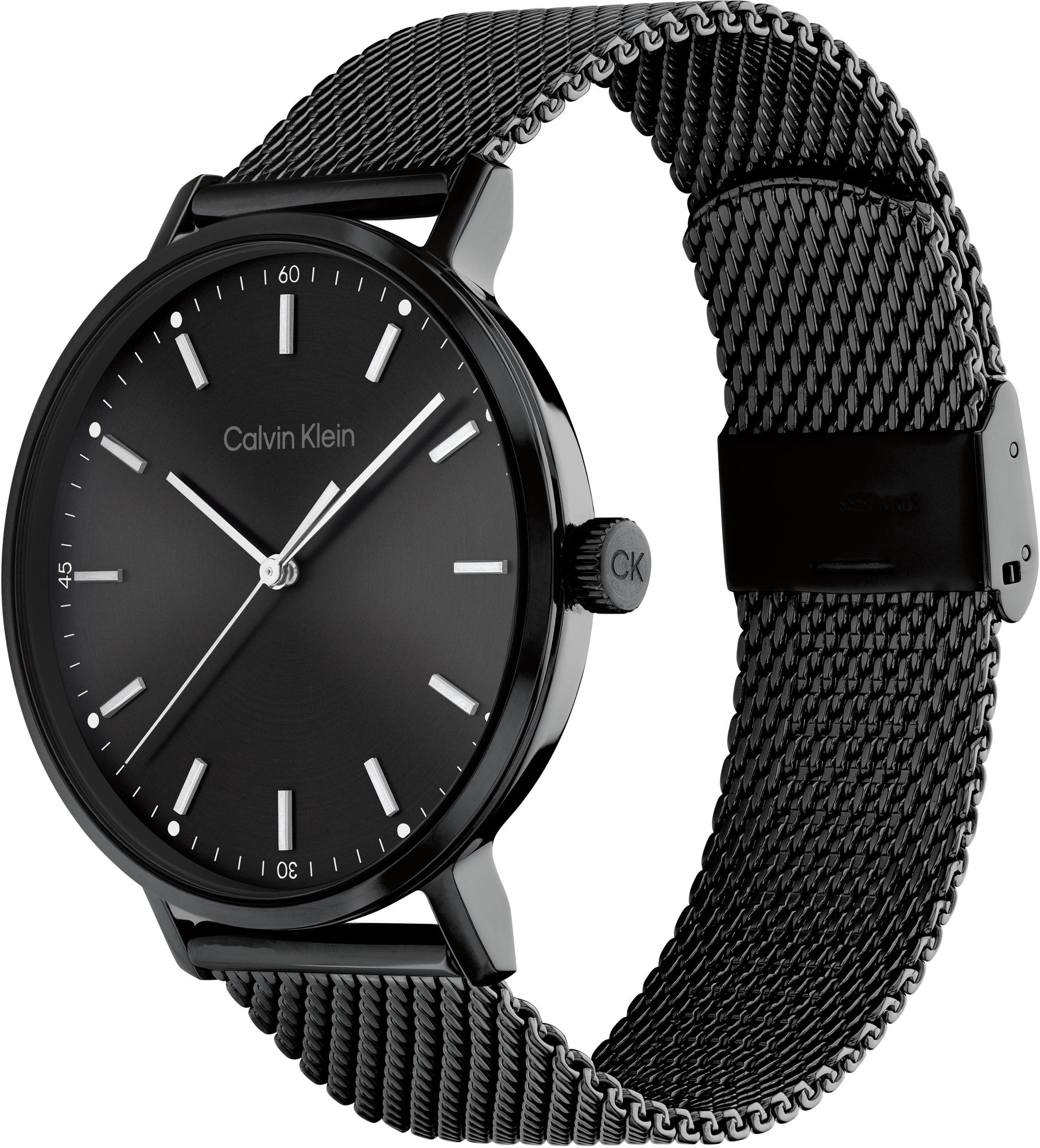  Shop Authentic Calvin Klein Minimal Black Dial Black Mesh Bracelet Watch for Men - K3M21421 - Luxxuri